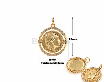1PCS Round Portrait Pendant 18K Gold-filled Portrait Coin Medal Pendant, Medal Necklace, Gold Coin Charm, Gold-plated Jewelry 24x18x2.8mm