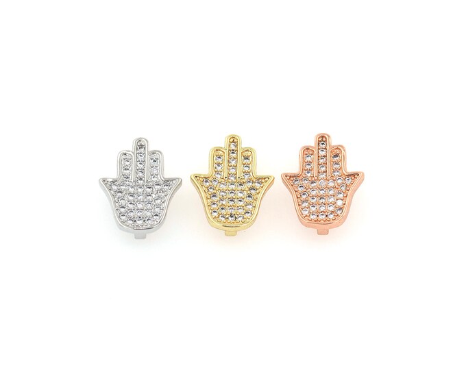 18K Gold Filled CZ Hamsa Beads,Gold Fatima Beads,Hand Beads DIY Gold Jewelry Making Supply