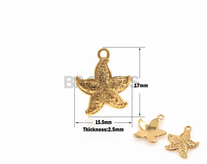 1PCS Starfish Pendant Five-pointed Star Jewelry Star Charm Marine Life Necklace DIY Jewelry Making Supplies 18K Gold Filling 17x15.5x2.5mm