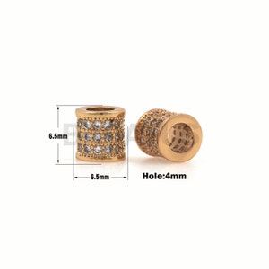 1PCS Micro-Pave Barrel Spacer Beads, Large Hole Beads, CZ Spacer Beads, Round Barrel Spacer Beads 6.5×6.5mm Hole 4mm