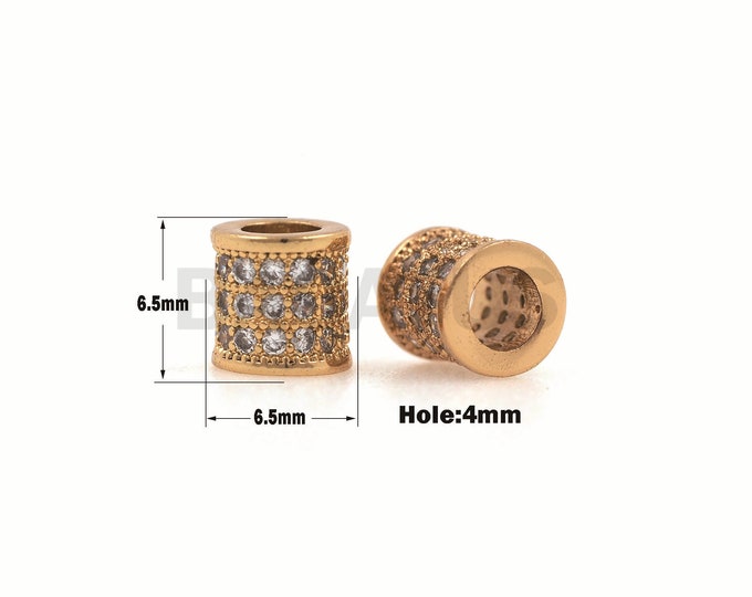 1PCS Micro-Pave Barrel Spacer Beads, Large Hole Beads, CZ Spacer Beads, Round Barrel Spacer Beads 6.5×6.5mm Hole 4mm