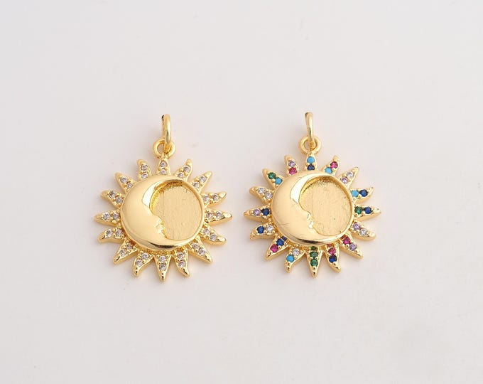 18K Gold Filled Sun Moon Charm,Dainty Celestial Pendant,CZ Moon Sun Pendant ,DIY Jewelry Supplies,24.2x18.4x3mm