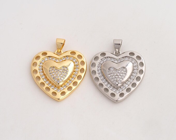18K Gold Filled Heart Charm,Dainty Love Pendant,CZ Heart Pendant ,DIY Jewelry Supplies,28.7x23.5x4mm