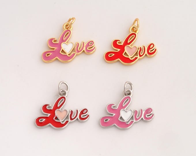 18K Gold Filled LOVE Charm,Dainty Enamel Heart Pendant,Letter Pendant ,DIY Jewelry Supplies,18x19.3x2mm