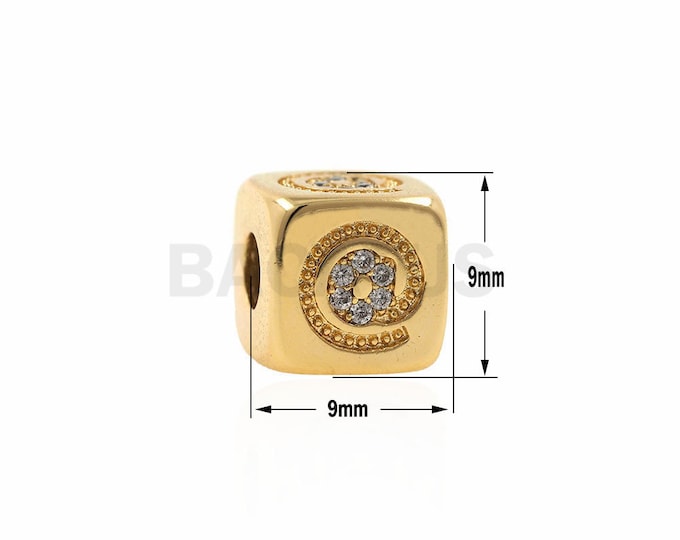 Pave CZ @ Symbol Cube Spacer Beads, Square gasket,gold symbol beads for Bracelet Necklace 9x9x9mm