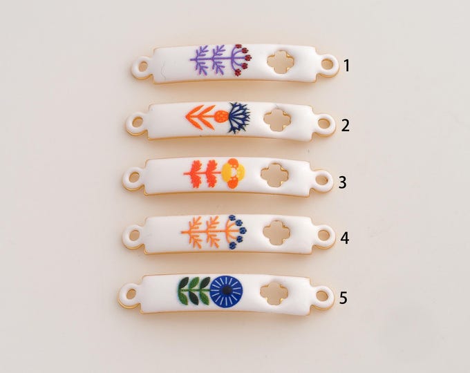 18K Gold Filled Flower Connector,Enamel Flower Connector,Flower Connector for Jewelry Making 32.6x5.8x2mm