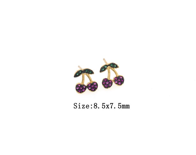 1pair 18K Gold Filled Cherry Stud Earring,Gold Dainty Cherry Stud Earring,Minimalist Stud Earrings,Gift for Her