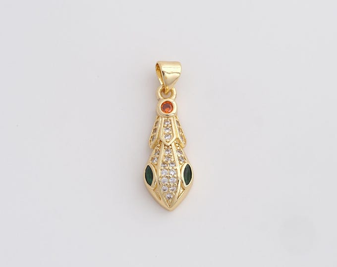 18K Gold Filled Snake Charm, Micropavé CZ Animal Pendant,Snake Necklace Charm, DIY Jewelry Supplies, 27.8x8.7x4.2mm
