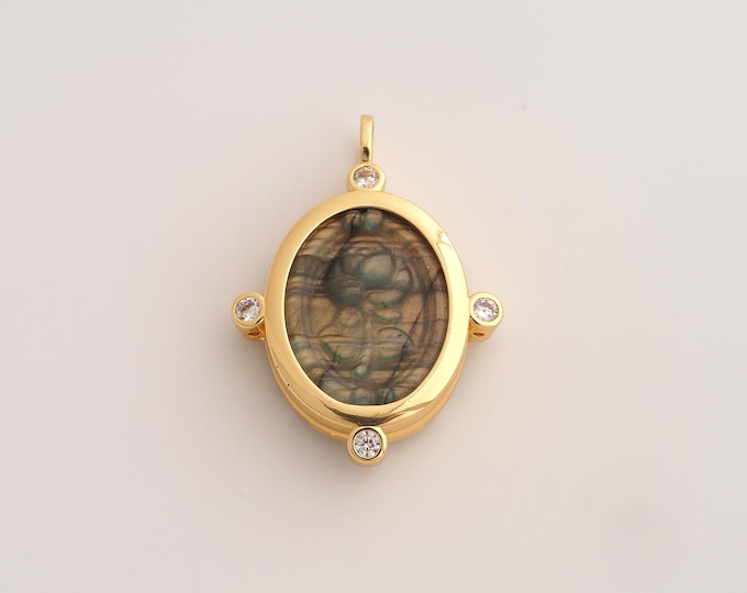 18K Gold Filled Oval Charm,Dainty Oval Pendant,CZ Oval Pendant ,DIY Jewelry Supplies,33.8x24x6.3mm