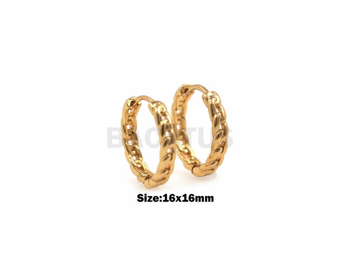 1Pair 18K Gold Filled Twisted Rope Earring Classic Earrings Twisted Rope Earrings, Thick Gold Hoop Goddess Earrings 16x16mm