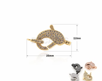 Chiusura a moschettone in oro riempito 18 carati, chiusura per collana, chiusura per bracciale, chiusura per gioielli, chiusura a moschettone micro-pavé, ciondolo 13,6 x 25 mm