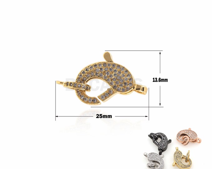 18K Filled Gold Lobster Clasp, Necklace Clasp, Bracelet Clasp, Jewelry Clasp, Micro-Pave Lobster Clasp Charm 13.6x25mm