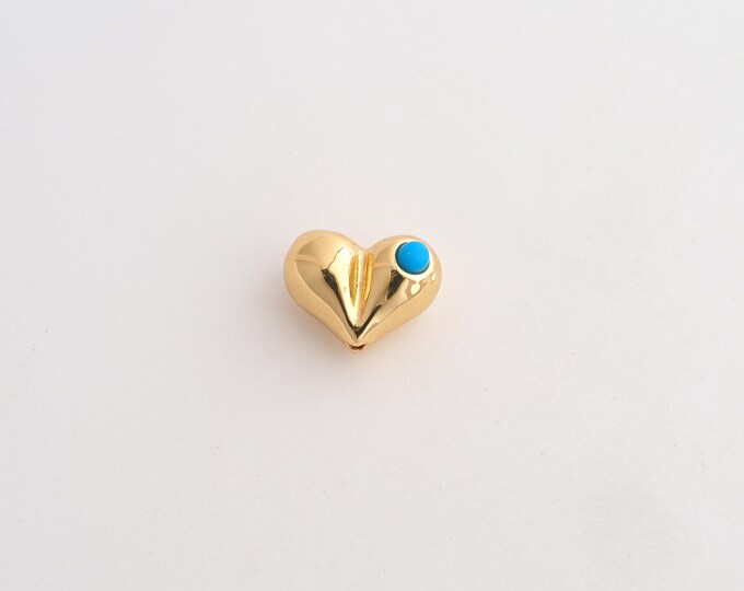 Gold Heart Beads, 18K Gold Filld Love Beads,for Jewelry Making Supplies,11.8x8.8x7.5mm Hole 1.5mm
