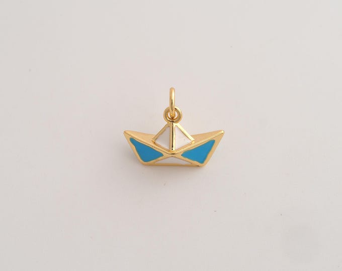18K Gold Filled Origami Boat Charm,Dainty Enamel Boat Pendant,Origami Boat Pendant ,DIY Jewelry Supplies,13.8x16.6x7.5mm