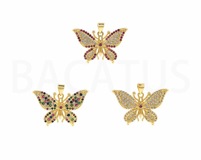 18K Gold Filled Butterfly Pendant,Gold Dainty CZ Butterfly Charms,Butterfly Charm Bracelet Necklace for DIY Jewelry Making Supply