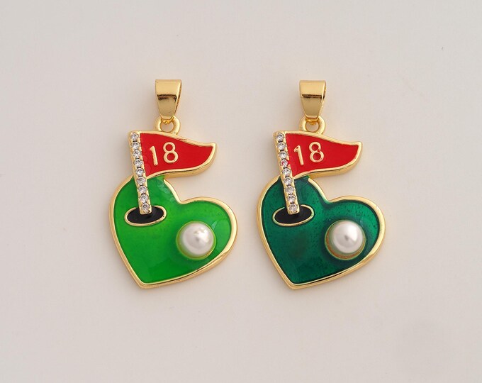 18K Gold Filled Golf Charm,Dainty CZ Sports Pendant,Enamel Golf Pendant ,DIY Jewelry Supplies,31.8x19x6.4mm
