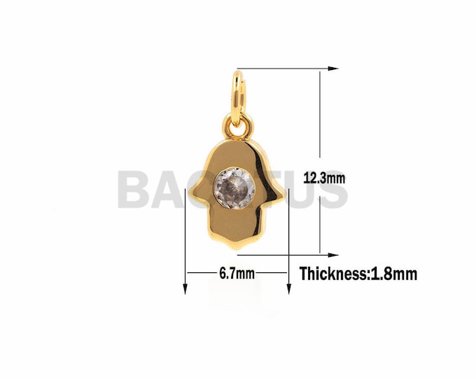 1pcs Micro Pave Hamsa Pendant,Tiny Hamsa Necklace and Bracelet,Jewelry Supplies 12.3x6.7x1.8mm