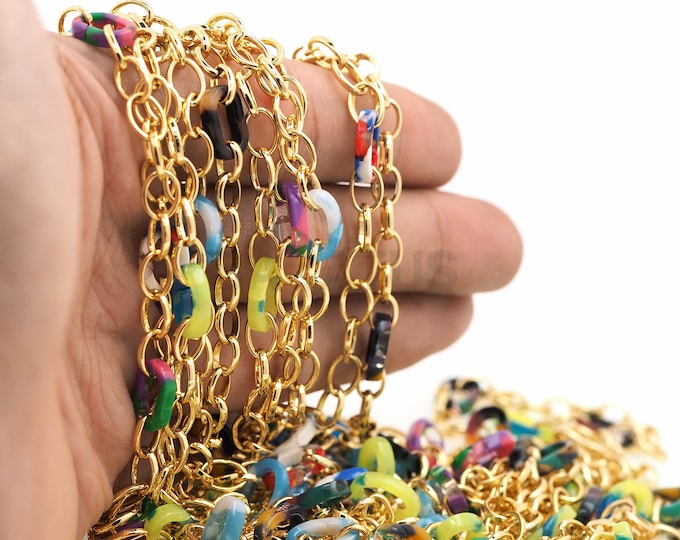1 Meter,Thick Chain Necklace,18K Gold Filled Acrylic Chain Necklace, Long Chain Necklace,Sweater Necklace,Multicolor Acrylic Chain Necklace