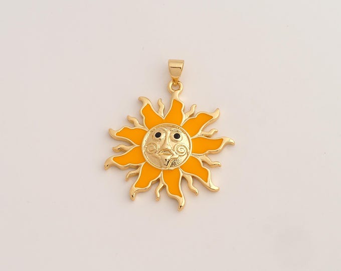 18K Gold Filled Sun Charm,Dainty Celestial Pendant,Enamel Sunburst Pendant ,DIY Jewelry Supplies,36x29.2x3mm