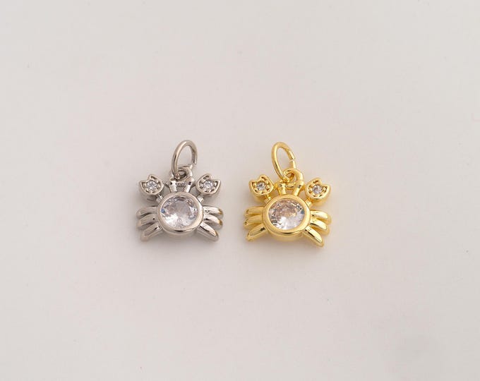 5 pcs 18K Gold Filled Crab Charm,Dainty Marine Life Pendant,CZ Crab Pendant ,DIY Jewelry Supplies,13.3x10.6x3mm