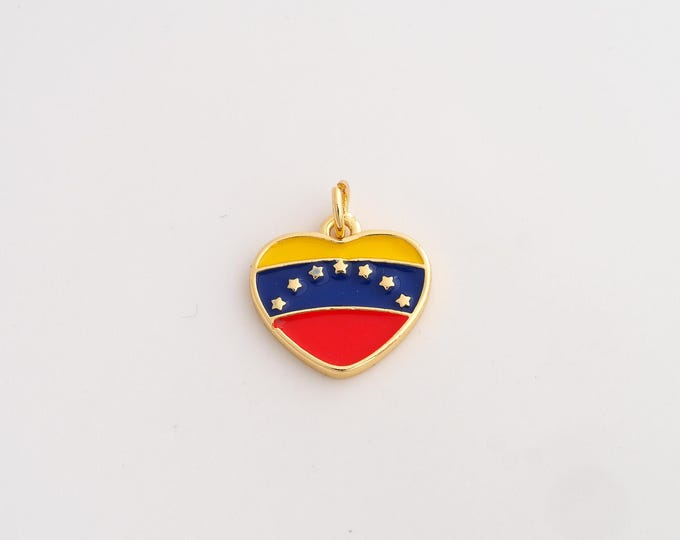18K Gold Filled Heart Flag Charm,Dainty Enamel Venezuela Flag Pendant,Venezuela Pendant ,DIY Jewelry Supplies,18.3x15.7x2mm