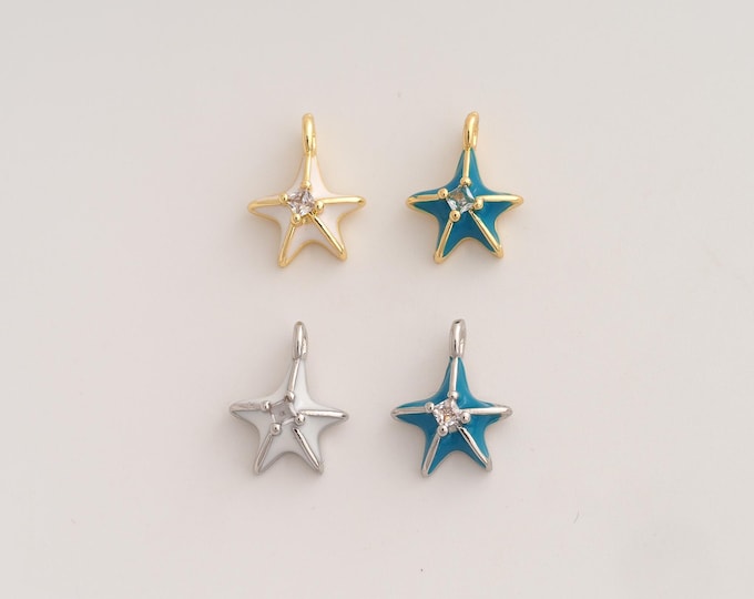 18K Gold Filled Star Charm,Dainty Enamel Celestial Pendant,CZ Starburst Pendant ,DIY Jewelry Supplies,12.6x9.7x4mm