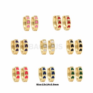 1 par de brincos de argola em forma de coração preenchidos com ouro, brincos de argola dourados esmaltados neon coloridos, brincos de argola requintados, brincos de argola grossos de ouro