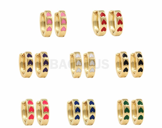 1Pair Gold Filled Heart-Shaped Hug Earrings, Colorful Neon Enamel Gold Hoop Earrings, Exquisite Hoop Earrings, Thick Gold Hoop Earrings