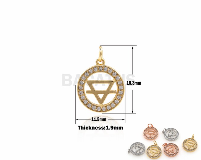 1PCS Round Inverted Triangle Pendant Round Jewelry Inverted Triangle Necklace DIY Production Cubic Zirconia 18K 16.3x11.5x1.9mm