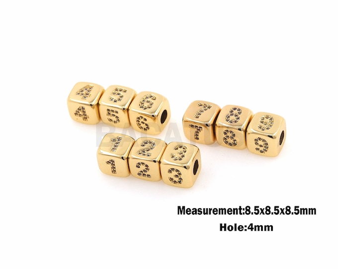 cz pave Arabic Number Beads , Large Hole Cube Spacer Beads,number spacer beads  8.5*8.5*8.5 mm  1pcs