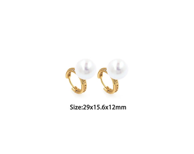 1pair 18K Gold Filling Round Earrings,Gold Pearl Round Earring,Simple Earrings,Gift for Her