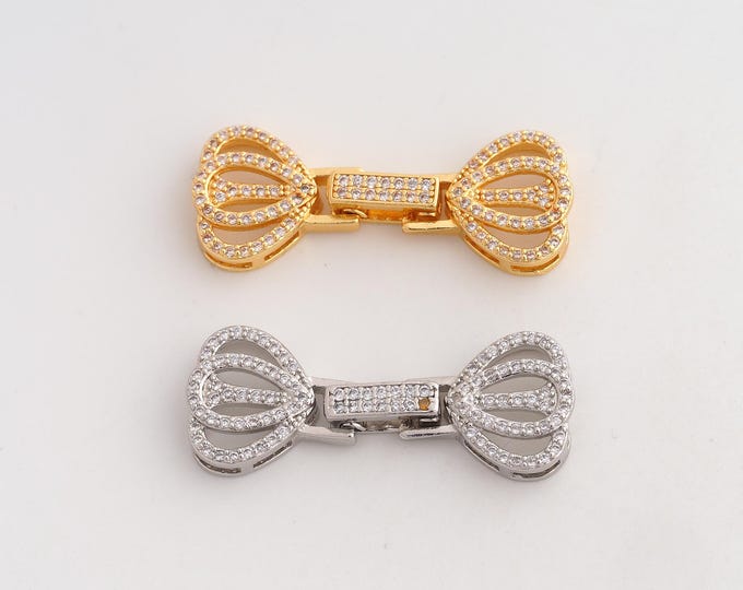 Gold CZ Heart Clasp,18K Gold Filled Openable Clasp,Snap Clasp,DIY Jewelry Supplies,34.6x13.5x4mm