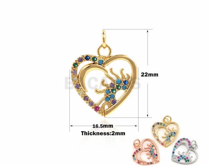 1PCS Love Necklace Pendant Moon Charm Rainbow Jewelry Suitable for Bracelet Necklace Jewelry Products Cubic Zirconia Heart 22x16.5x2mm
