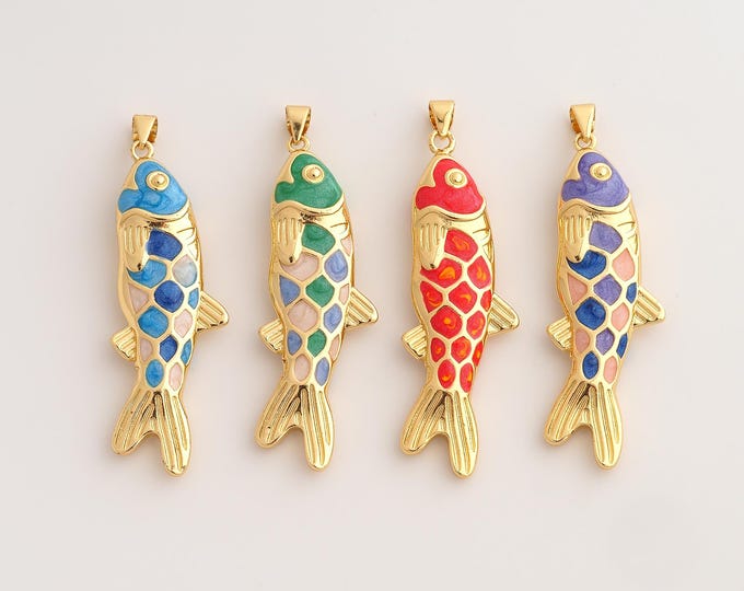 18K Gold Filled Fish Charm,Dainty Enamel Marine Life Pendant,Fish Pendant ,DIY Jewelry Supplies,53.5x17x7mm
