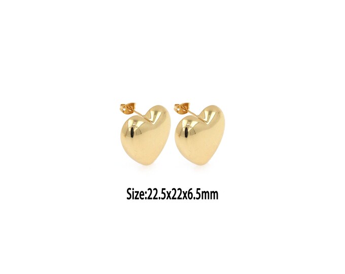 1 Pair 18K Gold Heart Stud Earrings, Gold HeartStud Earrings,Dainty Stud Earrings, Small Stud Earrings, Gifts for Her