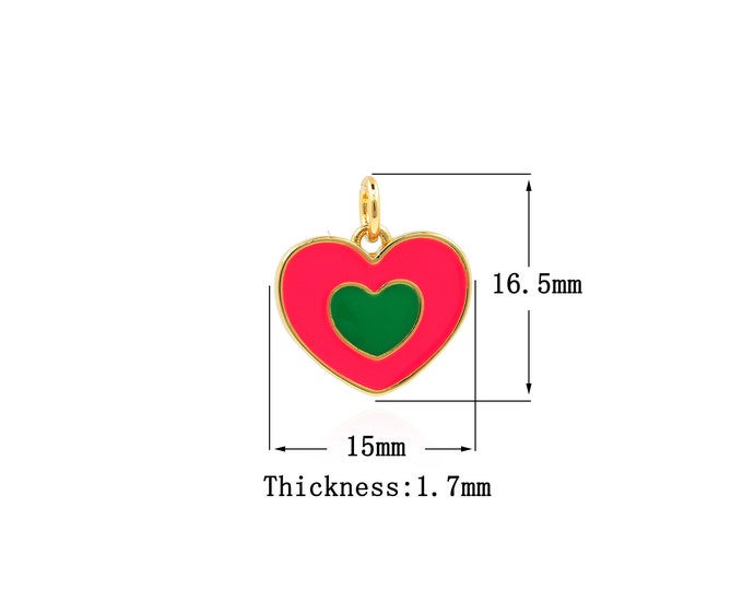 18K Gold Filled Heart pendant,Gold Dainty Heart Charms,Enamel Heart Charm Bracelet Necklace for DIY Jewelry Making Supply