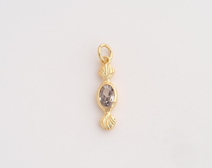 18K Gold Filled Candy Charm, Micropavé CZ Sweet Pendant,Candy Necklace Charm, DIY Jewelry Supplies, 22.7x5.3x2.5mm