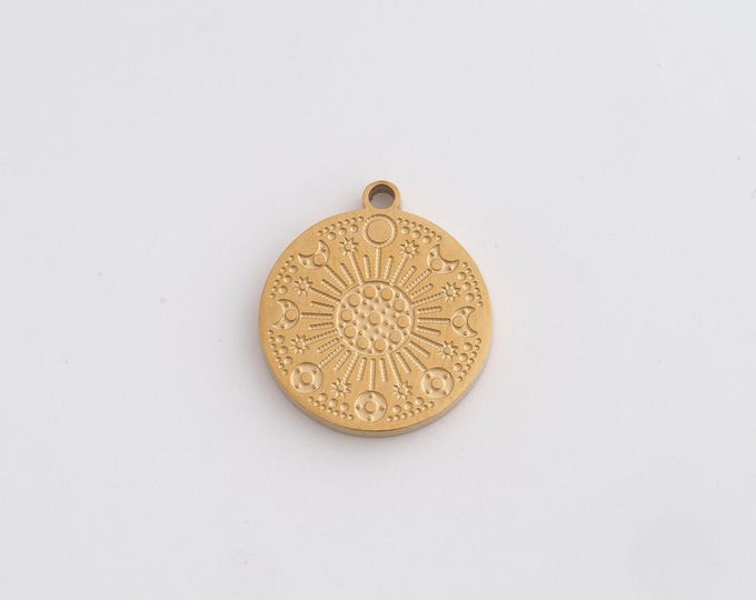 Stainless Steel Disc Pendant,Sun Charms,Round Charm Bracelet Necklace for DIY Jewelry Making Supply,16.8x14.8x1.8mm