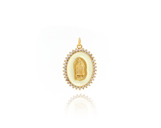 18K Gold Filled Virgin Mary Pendant,Oval Charms,Simple Pendant Bracelet Necklace for DIY Jewelry Making Supply,31x20x3mm