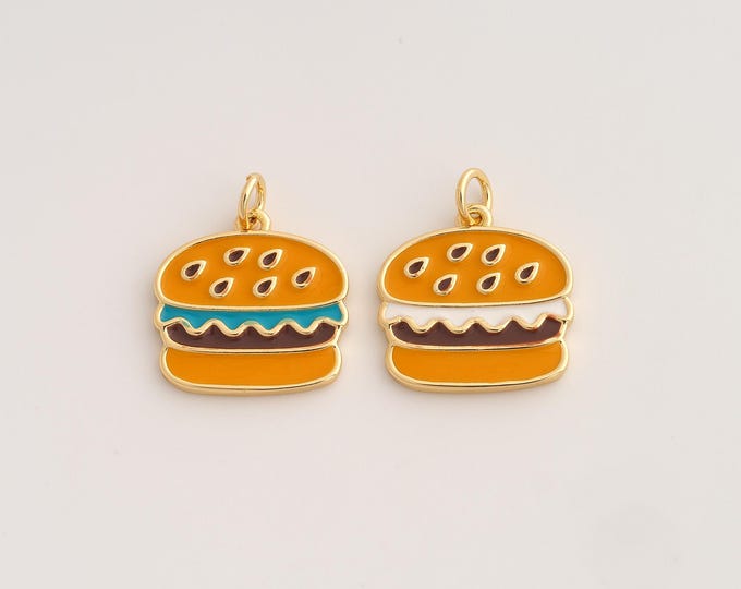 18K Gold Filled Hamburger Charm,Dainty Enamel Hamburger Pendant,Hamburger Pendant ,DIY Jewelry Supplies,20.3x17.2x2mm