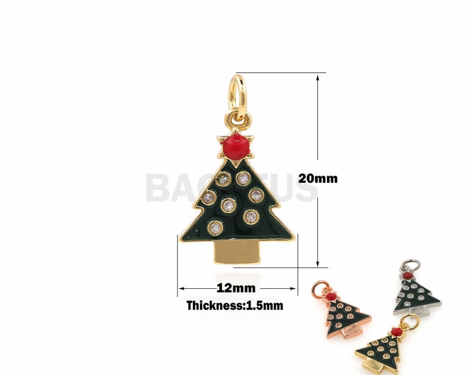 1PCS Christmas Tree Enamel Charm Star Charm Cubic Zirconia Christmas Ornaments DIY Jewelry Articles 18K Gold Filling 20x12x1.5mm