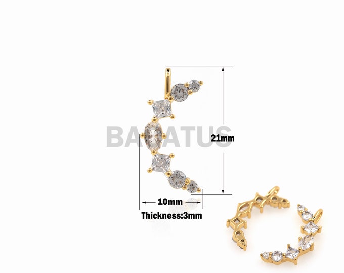 1PCS Moon Micro-inlaid Zircon Pendant Crescent Jewelry Crescent Charm Suitable for Necklace, Bracelet, Jewelry Making Supplies 21x10x3mm