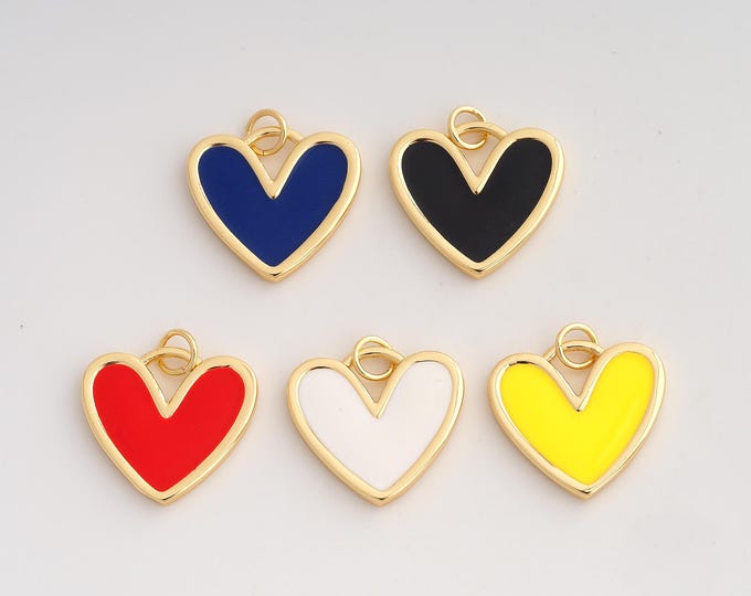 18K Gold Filled Heart Charm,Dainty Enamel Love Pendant,Heart Pendant ,DIY Jewelry Supplies,20.3x18.8x2.5mm