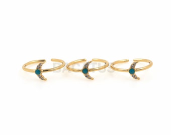 18K Gold Filled Enamel Moon Ring, Gold Open Ring, Adjustable Ring, Moon Ring, Moon Charm, Micropavé CZ Crescent Ring, Daily Ring, Thin Ring