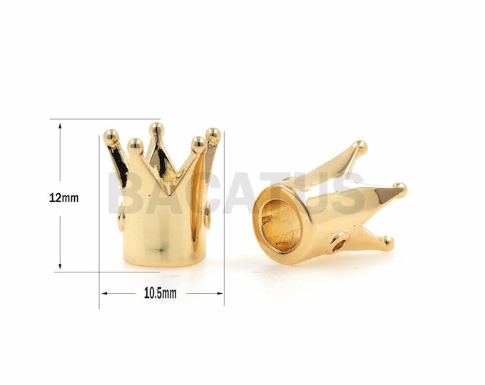 1PCS 18K gold crown beads, crown ornaments, metal crown beads, CZ men's bracelet jewelry 12x10.5mm