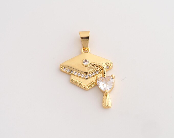 18K Gold Filled Doctoral Cap Charm,Dainty Doctoral Cap Pendant,CZ Doctoral Cap Pendant ,DIY Jewelry Supplies,29x19.7x3.7mm