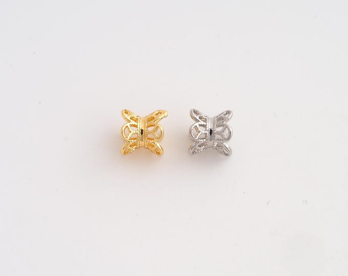 5 pcs Gold Flower Tube Beads,18K Gold Filld Large Hole Beads,for DIY Jewelry Making Supplies,7.6x7.5mm Hole 2.5mm