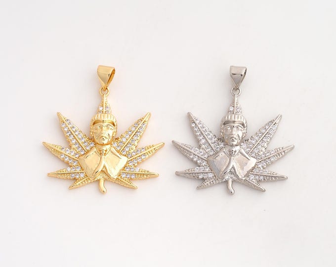 18K Gold Filled Maple Leaf Charm,Dainty Leaf Pendant,CZ Maple Leaf Pendant ,DIY Jewelry Supplies,33.3x30x4mm