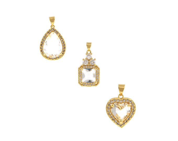 1Pcs Transparent Multi-Faceted Teardrop-Shaped Pendant Gold Pendant Transparent Rhinestone Square Heart-Shaped Glass Pendant Crystal Zircon