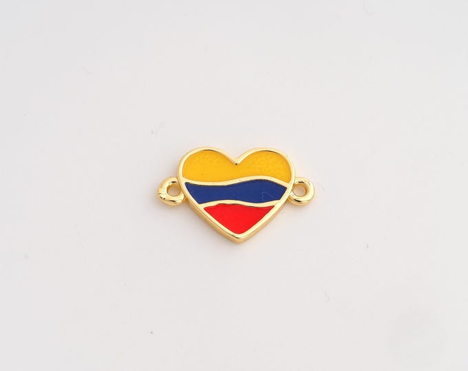 18K Gold Filled Heart Flag Connector,Enamel Colombia Flag Connector,Colombia Connector for Jewelry Making Accessories 18.6x12.3x1.8mm